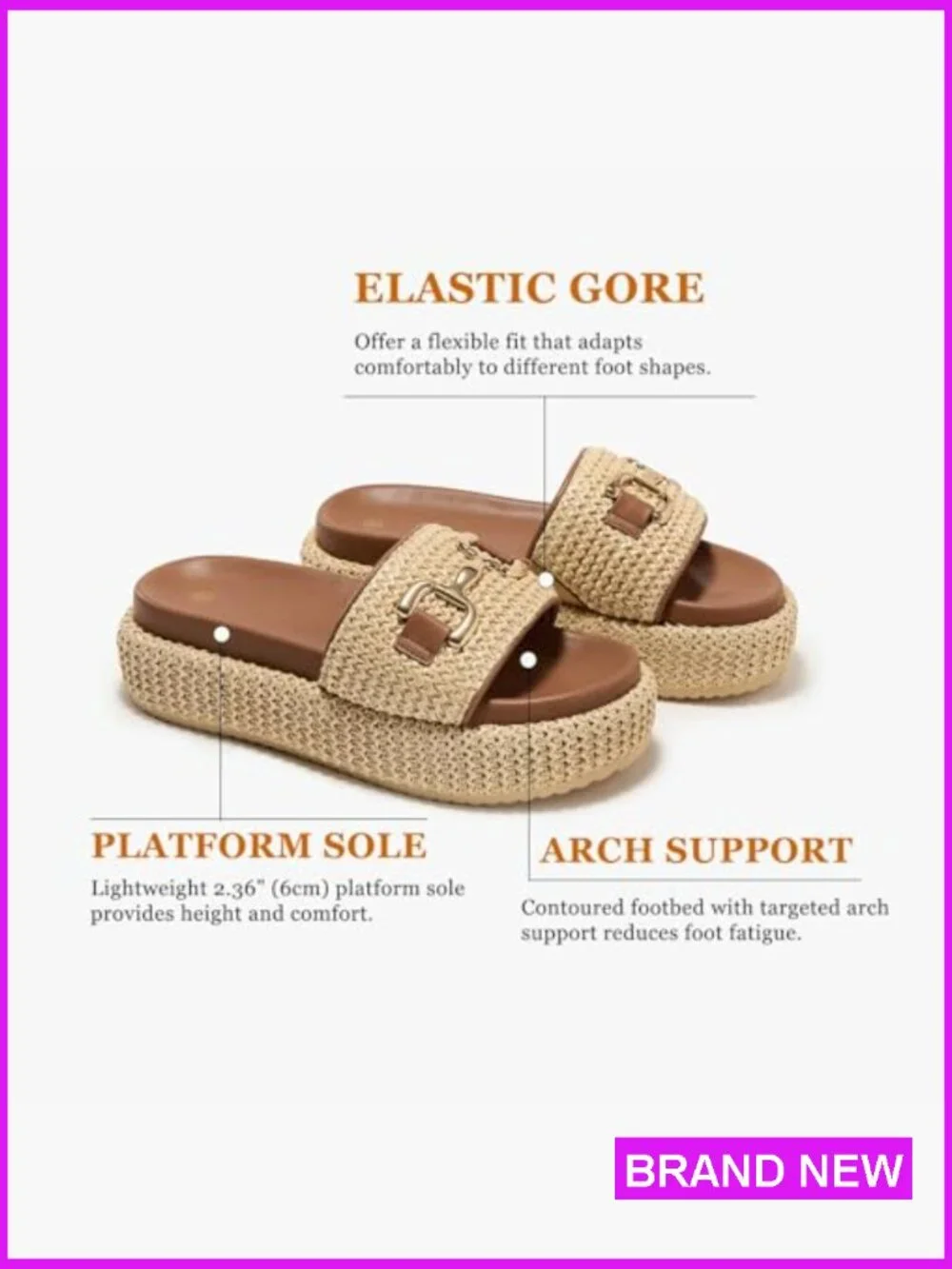 Raffia Platform Sandals Boho Open Toe Espadrilles Woven Straw Slides Summer